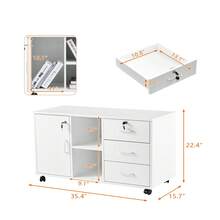 CLIPOP Rolling Filing Cabinet Lockable 3 Drawer Desk Side Cabinet With 5 Rolling Wheels, 1 Closed And 2 Open Storage,Anti-Toppling Mobile File Cabinet For Home Or Office Use - White - View 2
