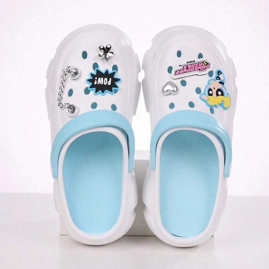 Miniso 飞天小女警厚底时尚木屐凉鞋,独特设计,蓝色(1双) - 藍色 - 查看 1