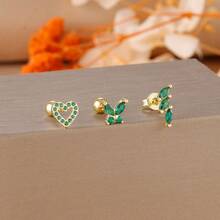 New 3pcs Fashion Heart Butterfly Stud Earrings For Women Set,Hypoallergenic Stainless Steel And Copper,Screw Cartilage Helix Earring Girls,Piercing Jewelry Gifts - 3pcs Earrings Set - View 5