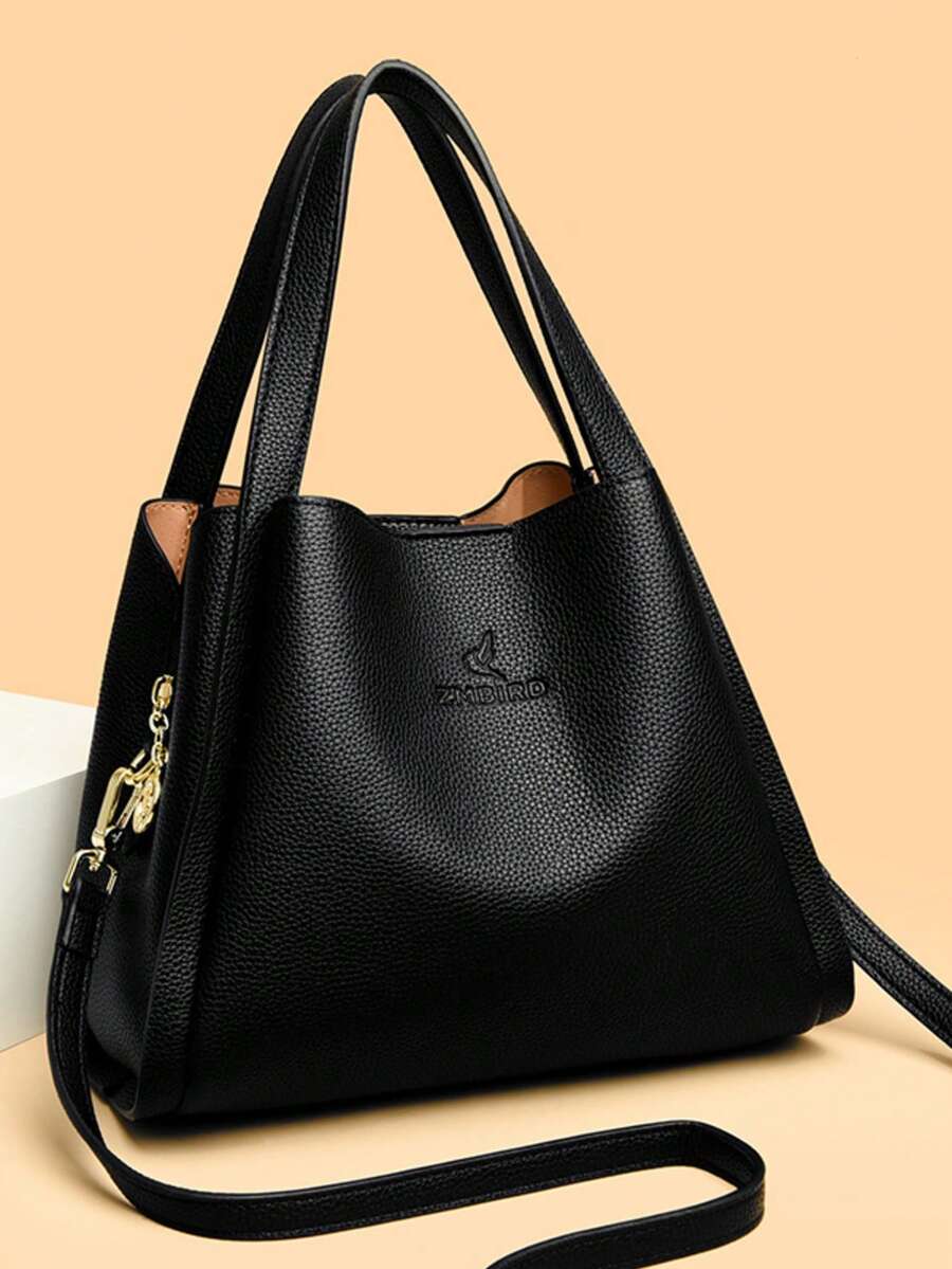 高品质软皮手提包女士休闲单肩托特包奢华设计师女士大容量钱包包A款主打热卖 - 黑色 - 查看 1