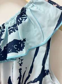 Vestido de tirantes con estampado de palmera y volantes en el bajo para niñas preadolescentes, estilo de resort playero para el verano