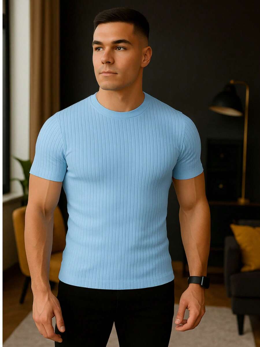Men's 100% Ribbed T-Shirt - Celeste - Ver 1