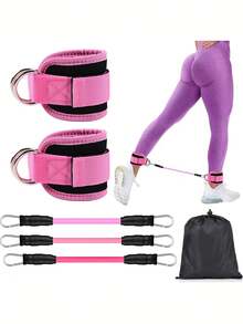 6pcs Ankle Resistance Band Kit - Enhanced Leg And Police Training Equipment With Adjustable Cuffs - TPE Material For Effective Exercise Gym Accessories - Black - View 4