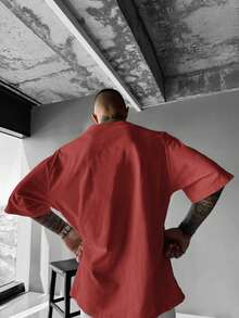 Men's Summer Solid Color Round Neck Casual & Work T-Shirt - Red - View 5