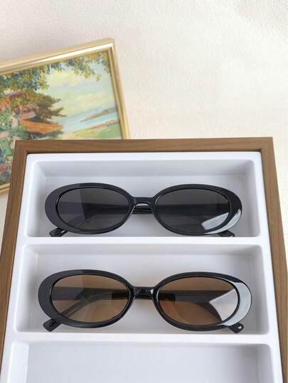 2pcs Oval Shaped Women Fashion Fashion Glasses, New Small Frame Y2K Style For Summer Beach Vacation,Outdoor,Travel Preppy Style For Back To School