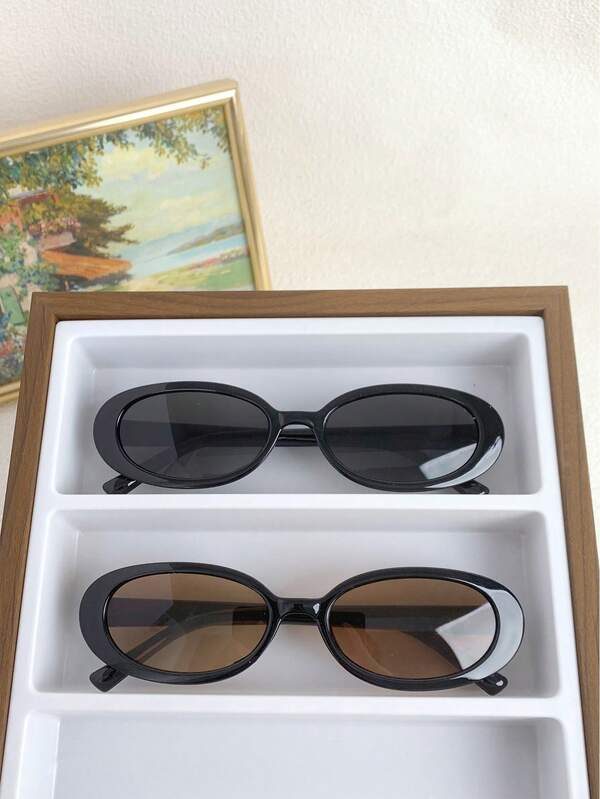 2pcs Oval Shaped Women Fashion Fashion Glasses, New Small Frame Y2K Style For Summer Beach Vacation,Outdoor,Travel Preppy Style For Back To School