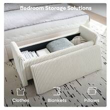 44 Storage Ottoman, Upholstered Entryway With Storage End Of Bed Bedroom& Living Room, Corduroy Beige - Vải nhung kẻ màu be - Xem 3