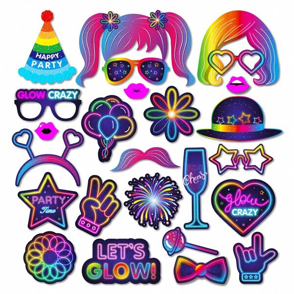 25pcs Neon Glow Party Supplies, Luminous Photography Props With Lighting Effect, Suitable For Music Festivals, Night Celebrations, Birthday Photo Decorations