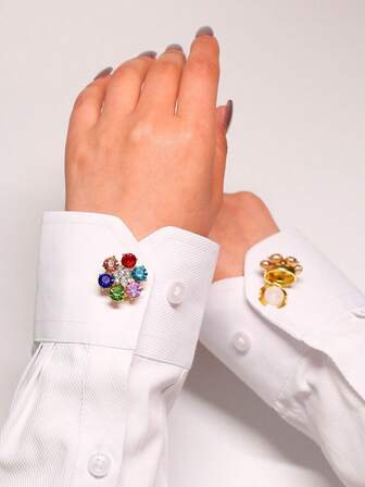 2pcs/Set Rhinestone Button Covers Flower Cufflinks Cover For Shirt Decorative Buttons Clip On Button Fit Dress And Shirt Button Accessories No-Sew Button Covers Jewelry Clothing Decoration Flower Golden Hidden Buckle, Holiday/Birthday Gifts