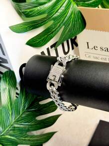 Set de 2 piezas: Collar de cadena cubana de alta gama con rhinestones y pulsera a juego, diseño unisex de hip hop, adecuado para el Día de la Madre, el Día del Padre, San Valentín, citas, bodas y uso diario