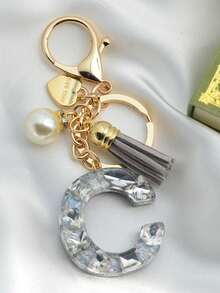 1pc Initial Letter Keychain, Diamond Accented Key Chain Pendant, Minimalist& Fashionable Bag Charm For Men - Silver - View 3