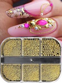 6pcs Mixed Size Gold Stainless Steel Metal Beads, 3D Mini Caviar Ball Silver Pendant, Faux Pearl Nail Art Decorations Nails Nail Supplies - Multicolor - View 1