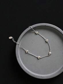 1pc S925 Sterling Silver Simple Solid Heart Adjustable Bracelet, Hypoallergenic Jewelry Gift For Women, Birthday, Anniversary, Valentine's Day Valentines