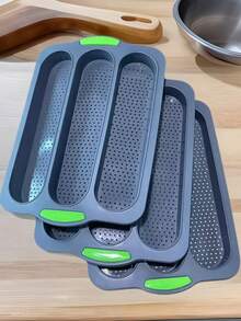 Silicone Loaf Pan, Baguette Mould, 3 Compartment Baguette Tray, Non-Stick Mould, Perforated Mould, Suitable For Cooking In Kitchen
