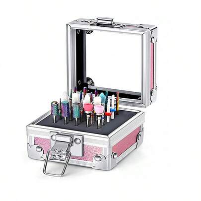 JEARLYU 25-Hole Nail Drill Bit Storage Box, Multi-Color Portable Manicure Holder Organizer Display Stand Desk Tidy Tool Box