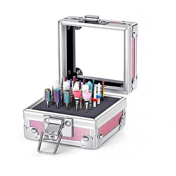 JEARLYU Scatola portautensili per punta trapano per unghie con 25 fori, organizer portatile per manicure, espositore di vari colori, portautensili da tavolo