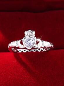 1pc Elegant Sparkling Romantic High-Quality Twelve Zodiac Stone Heart-Shaped Eternal Promise Ring, Suitable For Women, Valentine's Day, Dating, Proposal, Wedding, Anniversary, Everyday Gift