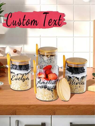 1/3pcs-Sealed Food Storage Containers With LIDS, Glass Food Jars With Wooden LIDS, Spice Jars With Spoons, Transparent Round Glass Food Storage Jars Halloween, Christmas, For Food Pantry Organization And Storage - Grains Beans, Candies, Nuts, Herbs, Flour And Sugar Containers Are The Best Gifts For Dad, Mom, Boyfriend, Girlfriend, Classmates,