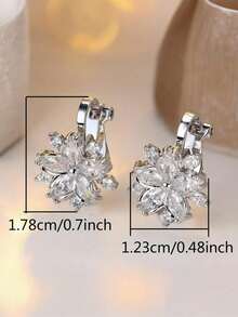 Tsnamer 1 Pair Cubic Zirconia Sakura Clip-On Earrings, Fashionable & Cute Earrings For Women Without Pierced Ears, Daily Wear Jewelry Gift