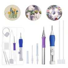1 Set Embroidery Starter Kit, Includes Magic Pen, 50 Colorful Threads, Needles And Thread - DIY Punch Needle Craft Set With Floral Designs, Suitable For Beginners (Accessory Colors Randomly Assorted)