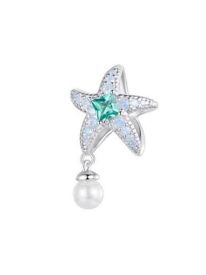 WOSTU 1pc 925 Sterling Silver Bright Zirconia Starfish Bead Shell Pearl Pendant Ocean Style Bead Fit DIY Original Bracelets And Necklaces For Women Fine Jewelry Accessories