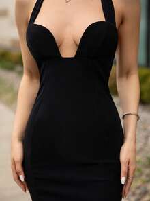 Carolina Barros Vestido largo para mujer con escote calado y espalda abierta, vestidos de verano para mujer - Negro - Ver 5