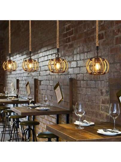 1pc Rope Hang Lamp Yurt Shaped Bar Counter Creative Retro Industrial Dining Restaurant Hotel Hostel Verlichting view 9