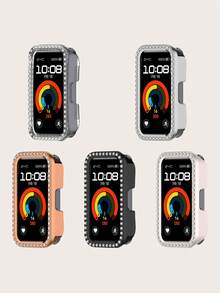 1 Stück einfarbiges Mode Einreihen Strass halb abgedecktes Cut Out PC Smartwatch Schutzgehäuse, kompatibel mit Huawei Band 10/9/8, den ganzen Tag tragbar