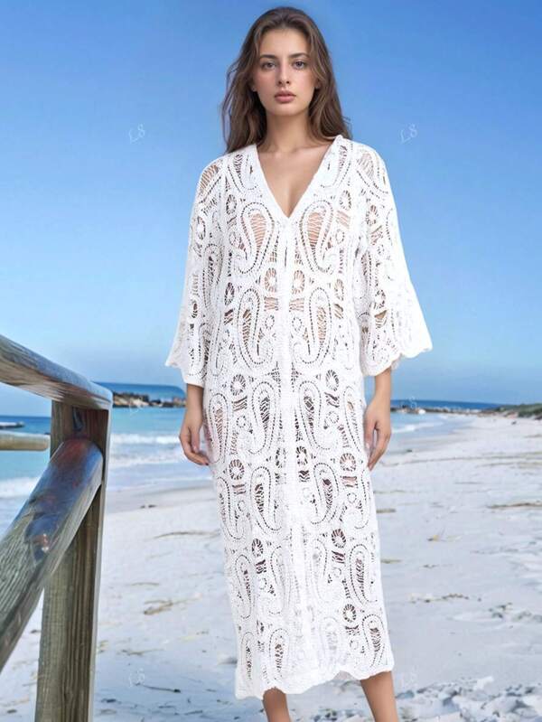 Cardigan de manga comprida com estampa paisley, malha, amarração frontal, laço, saída de praia, primavera/verão