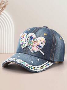 1 Stück Damen Mode Baseball Kappe mit Schmetterling Strass, vielseitig einsetzbarer Outdoor Lässig Sonnenhut mit farbigen Strass-Akzenten