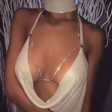 1pc Crystal Body Chain Necklace, Rhinestone Bra Chain, Sexy Bikini Body Jewelry For Nightclub