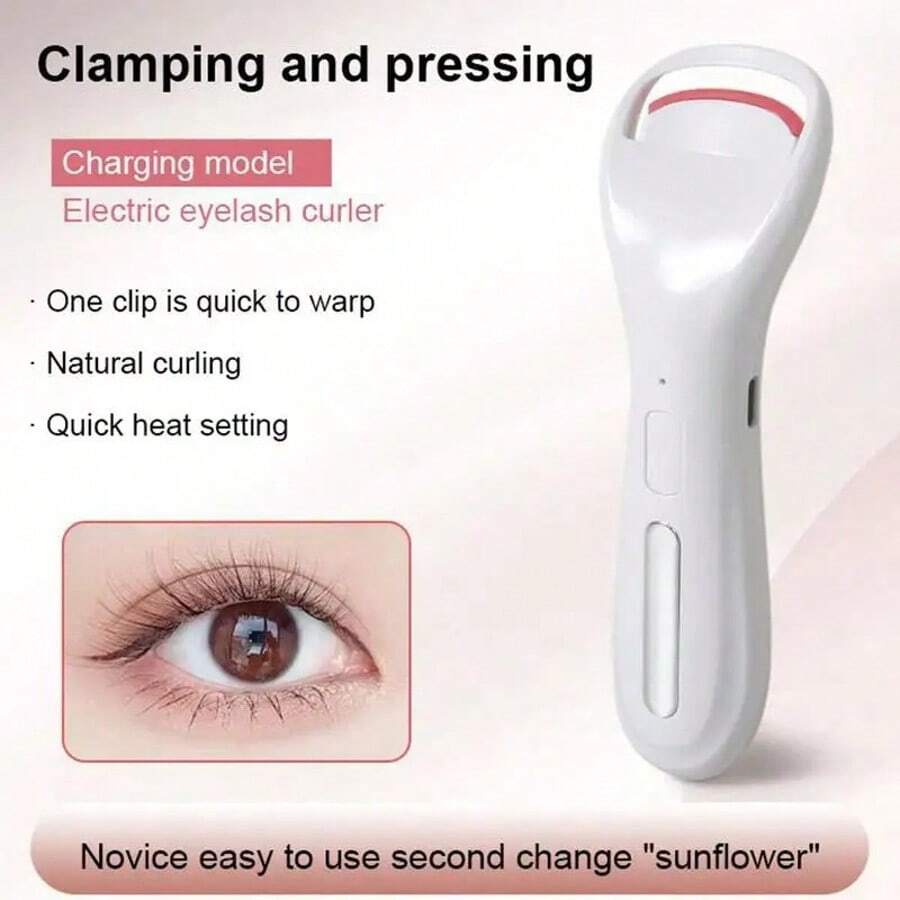 USB Rechargeable Heated Eyelash Curler With Silicone Pad, Fast And Portable - White - View 1