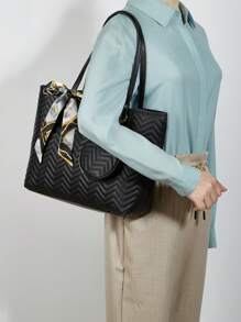 Set de 3 piezas para mujer que incluye: pañuelo, bolso de mano, bolso de hombro y cartera con diseño acolchado