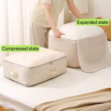 Cotton Quilt Storage Bag, Large Capacity Blanket Storage Bag, Super Space Saving Self Compression Storage Bag, Washable Compression Bag For Storing Blankets, Clothes, Pillows, Bedding, Etc