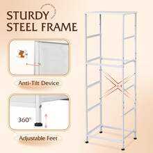 5-Drawer Tall Fabric Dresser With Wood Top, Storage Organizer Chest For Bedroom, Closet, Hallway, Sturdy Steel Frame, White - 白色 - 查看 8