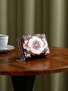 Women's Card Holder With 12 Card Slots, 4 Cash Compartments And Metal Zipper, Brown Floral Design, Suitable For Travel And Daily Use, Perfect Gift For Special Occasions For Women Wallet Mini Wallet Purse Wallet Card Wallet - Brown - View 13