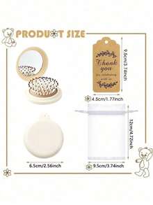 18 piezas - Recuerdos para Baby Shower, Recuerdos para fiesta de revelación de género del bebé, Espejos compactos, Peines a granel para recuerdos de boda y fiesta, Espejos de bolso y viaje, Juego de cepillo de pelo con etiqueta de agradecimiento y bolsa de organza, Peine de viaje con espejo multicolor, sencillo y portátil - Modelo de oso - Ver 6