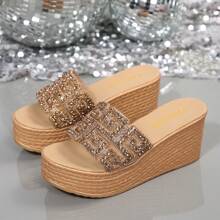 Damen Schlupfschuhe mit Schleifen-Dekor und dicker Sohle, bequeme Keilsandalen mit offenem Zehenbereich, für Freizeitaktivitäten Outdoor