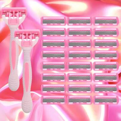 2 piezas Mango + 36 piezas Cuchilla, Navaja manual de 6 capas de acero inoxidable, depilación unisex para axilas, piernas, pecho, herramienta de aseo personal económica y portátil