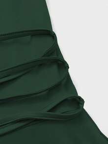 Glamful Elegant Commute Casual Basic Elegant Solid Color Knit Fabric Drawstring Summer Dress - Dark Green - View 9