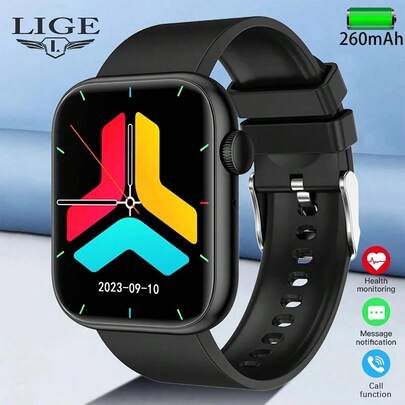 LIGE Montre connectée unisexe avec appel sans fil, détection de la température corporelle, réglage de la luminosité, entraînement à la respiration, assistant vocal, réveil par geste et autres fonctions