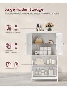 VASAGLE Bathroom Cabinet, Bathroom Storage Unit, Kitchen Cabinet, Freestanding Cabinet With 2 Drawers And 2 Doors, Adjustable Shelf, White Makeup Organizer Back To School - White - View 3