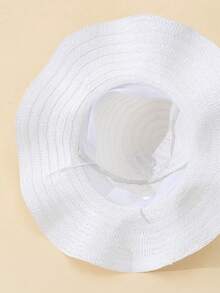 1pc Unisex Kids Grass Rope Bow Decor Simple Fashionable White Wavy Straw Hat, Suitable For Outdoor, Beach Vacation, Children Sun Ion Gift - White - View 5