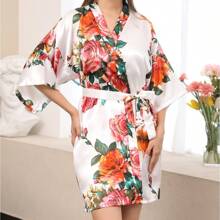 1 pieza Bata de satén estilo floral para boda, fiesta de novia, dama de honor, bata kimono para mujer, despedida de soltera, Día de la Madre, regalo de regreso a la escuela