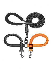 1pc Multi-Functional Dual Dog Leash Set, Can Be Used To Walk 1 Small And 1 Large Dog Simultaneously Or As A Car Seatbelt, High Elasticity Shock Absorbing Adjustable & Anti-Twist 360° Swivel Design, Durable Nylon Material With Reflective Strips, Suitable For Outdoor Use With Different Dog Breeds