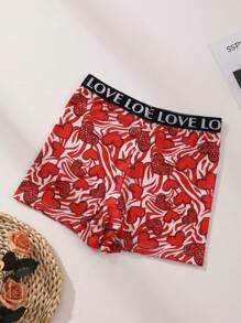 3 PCS Women's Sexy Heart Print Boxer Shorts High Waist Seamless Panties Letter Belt Briefs Tummy Control &Butt Lifter Stretch Sports Underwear