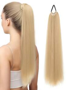 合成马尾辫接发松紧带黑棕色马尾辫接发 女士 24 英寸长直发柔软自然马尾辫 - 彩色 - 查看 13