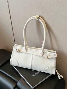 New Fashion Simple Elegant Shoulder Messenger Bag, PU Leather Retro Urban Detailed Tote Bag, Versatile Daily Commute Shopping Crossbody Bag For Women - White - View 5