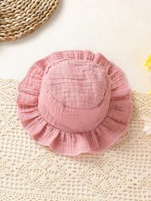 2 件女婴优雅可爱连体衣和连衣裙套装，柔软透气舒适，带蝴蝶结装饰，纯色分层荷叶边连体衣+太阳帽，适合休闲、日常、度假 - 粉色 - 查看 6