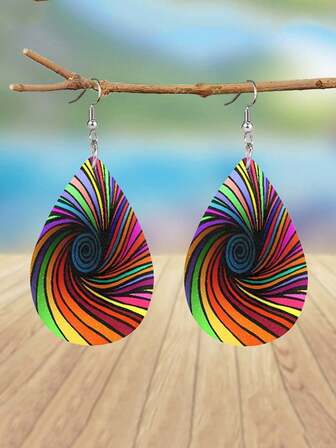 1 对可翻转漩涡图案 PU 皮革耳环，女士休闲日常耳环，很棒的生日礼物